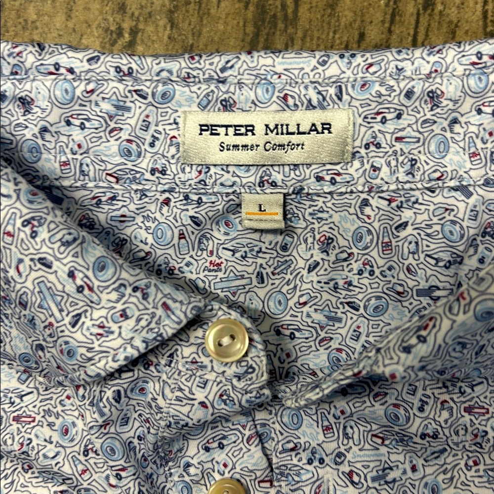 Peter Millar Light Blue Patterned Golf Shirt - image 2